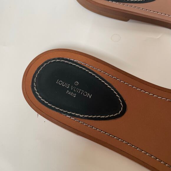 Louis Vuitton Calfskin Lock It Flat Mule Slide Sandal 41 Black GUC - Picture 12 of 14